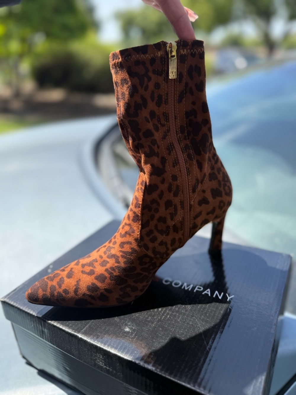 New York & Co. Leopard Print Pointed Toe Ankle Boot - Brown/Black 7.5